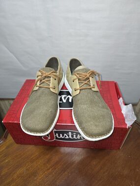 Justin JL142 Cac-Tie Casual Shoes Women 10M Tan Khaki Canvas Lace Up Cactus NIB
